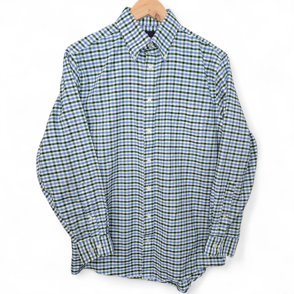 Stafford Dress Shirt Mens 15 32/33 Green Blue Button Down Wrinkle Free Oxford